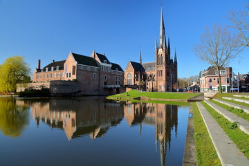 Reflections of Sint Bonaventurakerk church and the Castle of Woerden, Utrecht, Netherlands © Christophe Cappelli