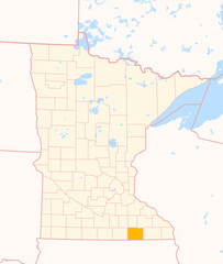 Obraz premium Map of the County Mower (Minnesota, US) showing the Federal State with the highlighted County