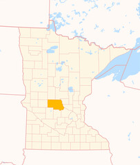 Obraz premium Map of the County Stearns (Minnesota, US) showing the Federal State with the highlighted County
