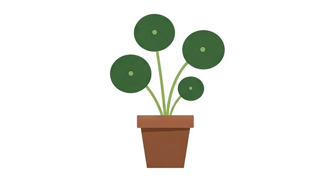 Isolated potted plant illustration with green leaves and brown pot against white