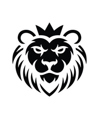 Fototapeta premium Crowned Lion Head Vector Logo, Fierce Black and White Royal Animal Mascot Emblem Design Illustration