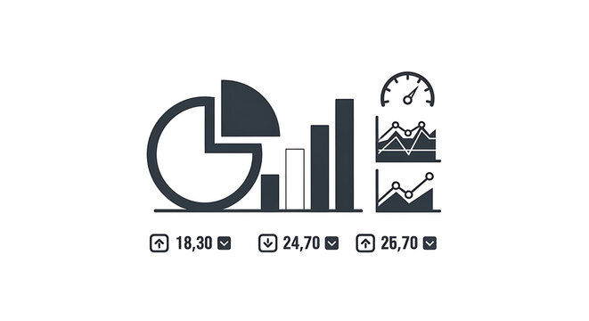 Business finance graphs charts and statistics on white background, modern corporate data visualization elements, infographic design with pie chart, bar graph and line graph