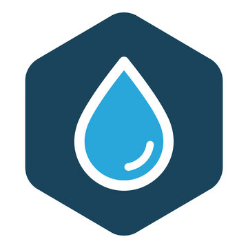 Blue water drop icon on a hexagon shape graphic symbol icon
