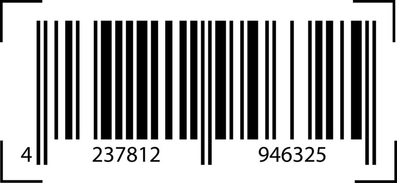 Barcode for store price tags. Realistic barcode icon, symbol. Scanner-ready design with serial number for market product labels, discount stickers, retail inventory system