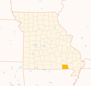 Map of the County Ripley (Missouri, US) showing the Federal State with the highlighted County