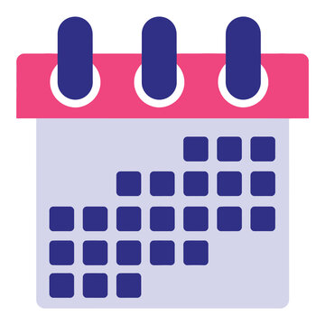 Simple calendar icon with pink header and blue dates on white background icon