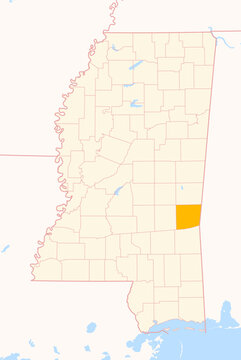 Map of the County Clarke (Mississippi, US) showing the Federal State with the highlighted County