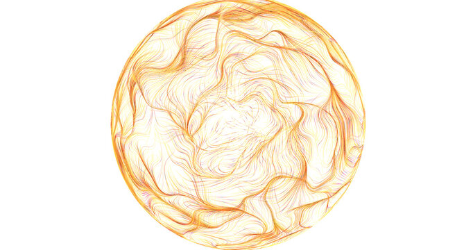 Abstract design with golden lines creating a sphere on a white backdrop, perfect for crea