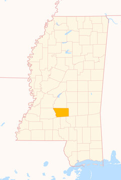 Map of the County Simpson (Mississippi, US) showing the Federal State with the highlighted County