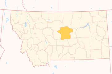 Fototapeta premium Map of the County Fergus (Montana, US) showing the Federal State with the highlighted County