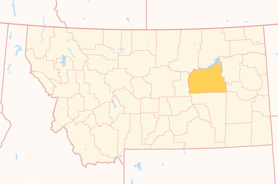 Map of the County Garfield (Montana, US) showing the Federal State with the highlighted County