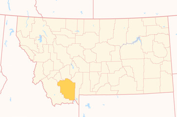 Fototapeta premium Map of the County Madison (Montana, US) showing the Federal State with the highlighted County