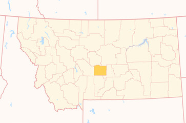 Obraz premium Map of the County Wheatland (Montana, US) showing the Federal State with the highlighted County