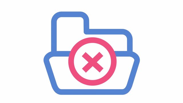 Blue digital folder icon with red error cross mark isolated on an alpha channel. Bold blue folder outline with warning symbol for failed data transfer element concept. Minimalist data storage.