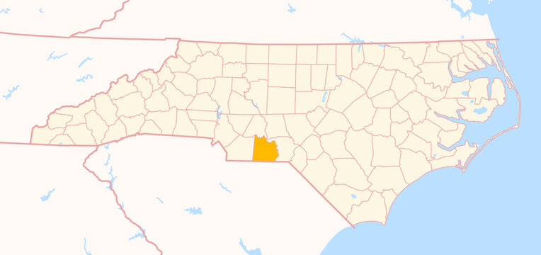 Map of the County Anson (North Carolina, US) showing the Federal State with the highlighted County