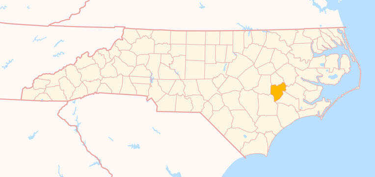 Map of the County Lenoir (North Carolina, US) showing the Federal State with the highlighted County