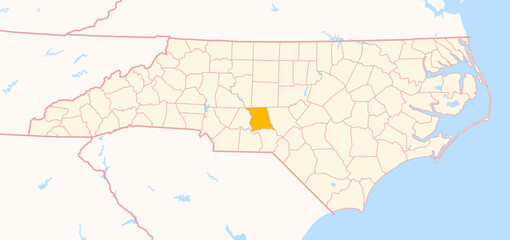Fototapeta premium Map of the County Montgomery (North Carolina, US) showing the Federal State with the highlighted County