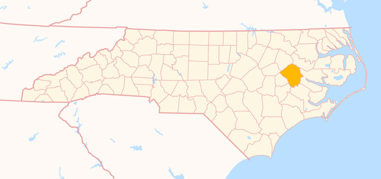 Map of the County Pitt (North Carolina, US) showing the Federal State with the highlighted County