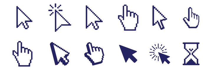 Fototapeta premium Hand cursor icon set. Click pointer symbol. Editable outline icon. Vector illustration.