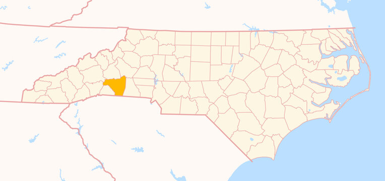 Map of the County Rutherford (North Carolina, US) showing the Federal State with the highlighted County