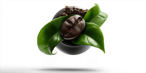 Fototapeta premium Kinship with nature reflected in organic coffee beans set in traditional dark ceramic holder