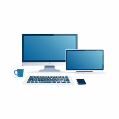 Fototapeta premium Modern digital devices setup with computer, tablet, and smartphone