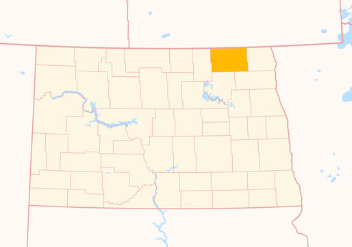 Map of the County Cavalier (North Dakota, US) showing the Federal State with the highlighted County