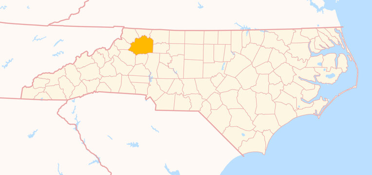 Map of the County Wilkes (North Carolina, US) showing the Federal State with the highlighted County