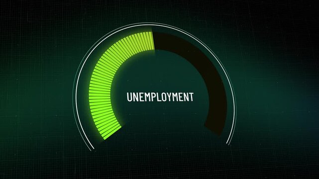 Jobless numbers climbing on digital hud gauge meter, unemployment rate increasing, economic crisis, recession impact, labor market statistics, financial downturn, growing poverty, copy space.