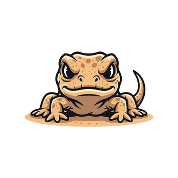Cartoon angry lizard sitting down.