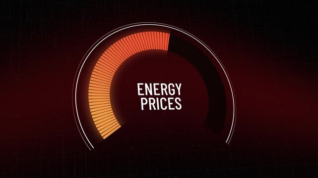 Energy prices metric gauge decreasing, falling utility costs, power rates dropping, economic recovery relief, household savings increase, gas and electricity tariff reduction, copy space