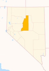 Map of the County Lander (Nevada, US) showing the Federal State with the highlighted County © TipTopMap