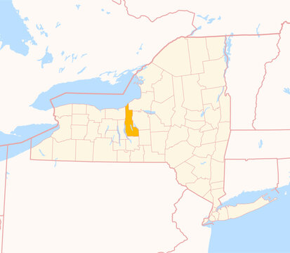 Map of the County Cayuga (New York, US) showing the Federal State with the highlighted County
