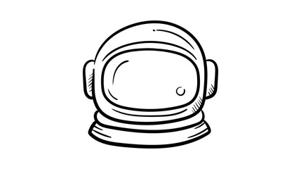 Hand-drawn minimalist black line vector icon of an astronaut helmet, a clean and scalable illustration representing space exploration, cosmic travel, and galaxy discovery on white background. © DALIM