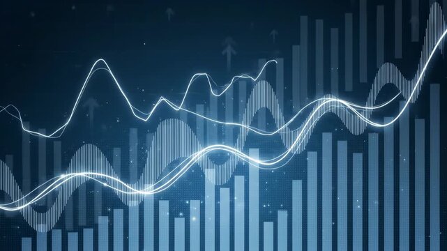 Abstract financial graph with rising stock market trends and data analysis.