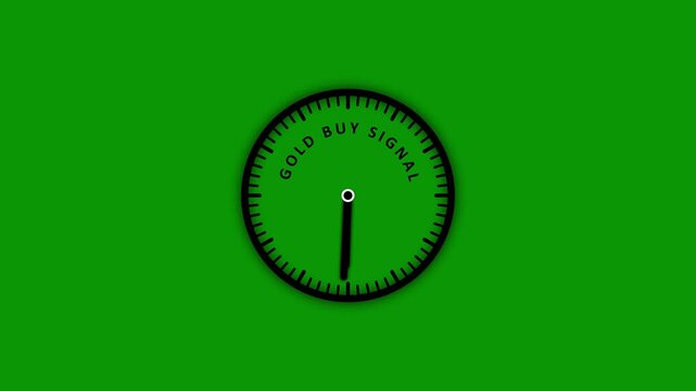 A black clock face with the words GOLDBUYSIGNAL inscribed around its edge is presented on a vivid green background, representing timely investment opportunities in precious