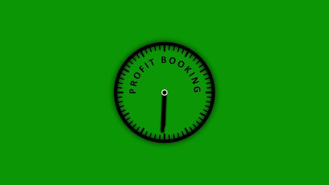 A simple black clock face with the words PROFITBOKING around the dial set against a solid vibrant green background with no other visible in the frame Keywords: clock, time