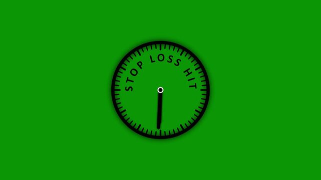 A solitary black clock with the phrase STOPLOSHIT inscribed around its dial is displayed against a seamless, vivid green background, creating a stark visual contrast Keywords