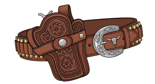 Brown leather belt with silver buckle.