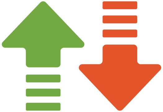 Green up arrow and orange down arrow icons symbolizing data transfer and progress