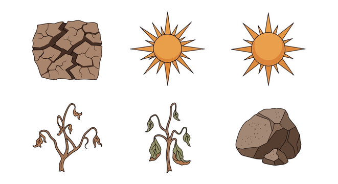 drought dry soil and withered plants.