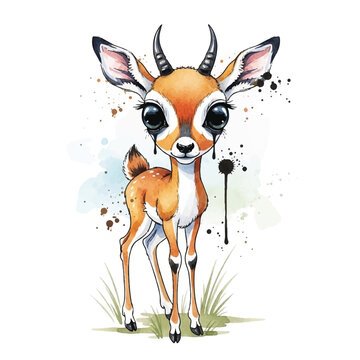 Cute cartoon springbok standing alone.