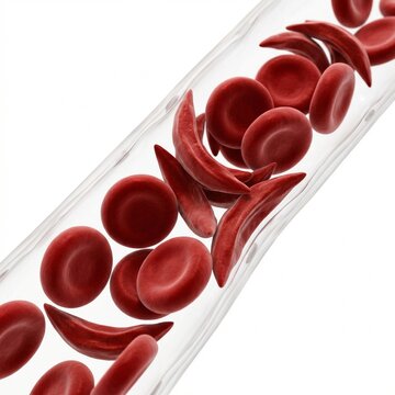 Microscopic 3D Render of Red Blood Cells and Sickle Cells Flowing Through a Clear Vein