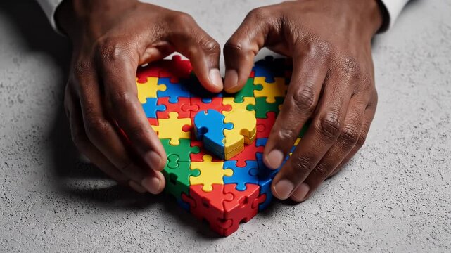 Together we create a multicolored puzzle heart of unity.