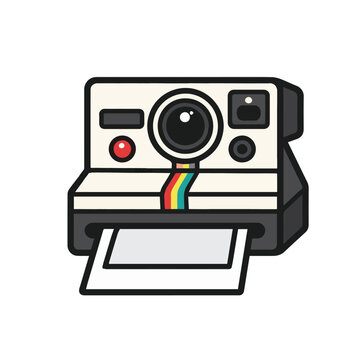 A creative vector image of a Polaroid camera in vintage retro style, highlighting classic features and simple forms to evoke memories of instant photography and timeless design.