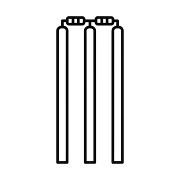 Simple black and white line art illustration of cricket stumps with bails, representing the sport of cricket.