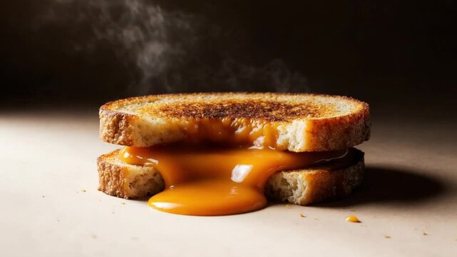 Golden Brown Steaming Grilled Cheese Sandwich on Parchment Paper - Deliciously Crispy Toasted Sandwich with Oozing, Hot Melted Cheese and Steam