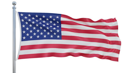 Fototapeta premium American flag waving on a pole, isolated on transparent background
