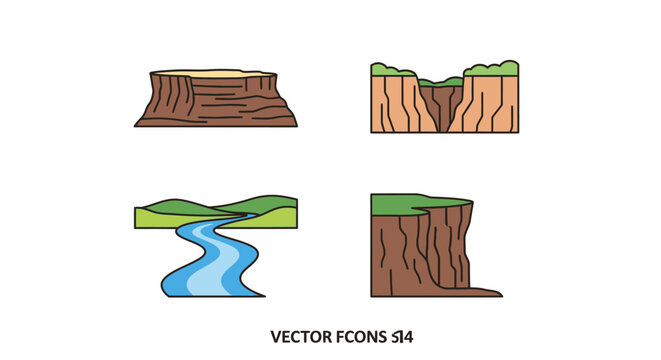 Vector icons of cliff landscape features.