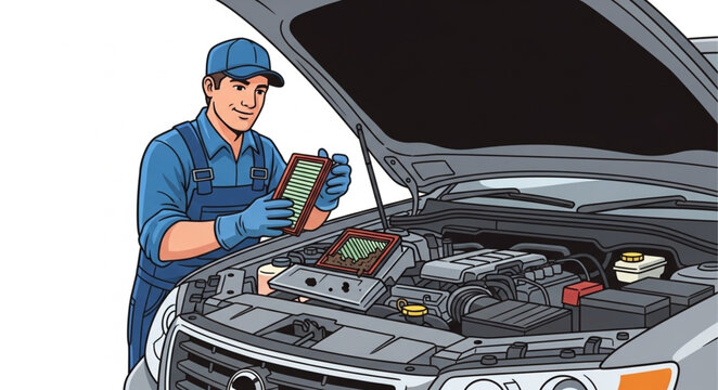 Mechanic Inspecting Car Engine Fuse Box.